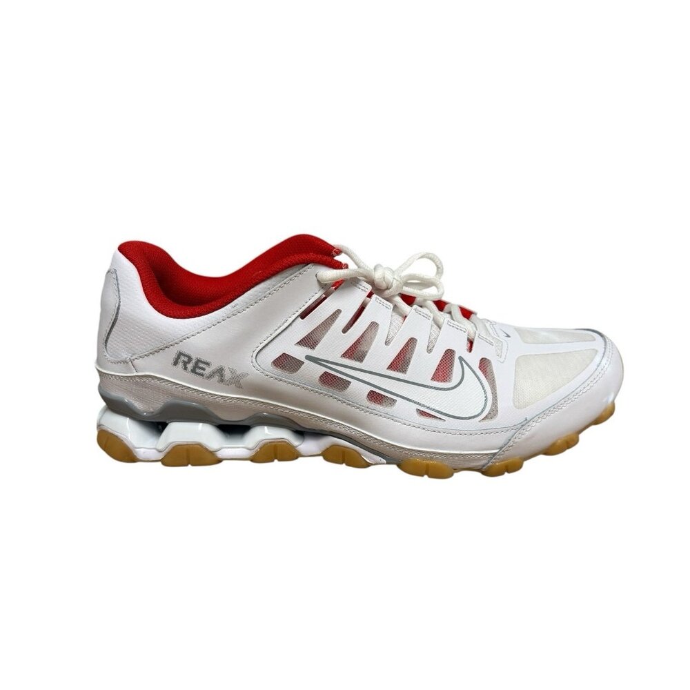 NIKE REAX 8 TR TRAINER MESH WHITE WOLF GREY CHILE RED 621716-103 MENS 11.5 NEW